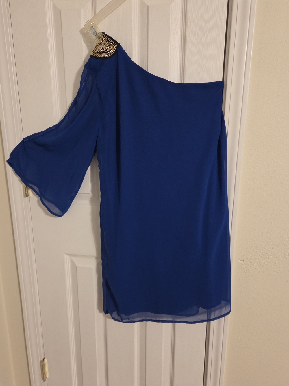 Xtaren One-Shoulder Royal Blue Dress with Gold Beaded Accent
